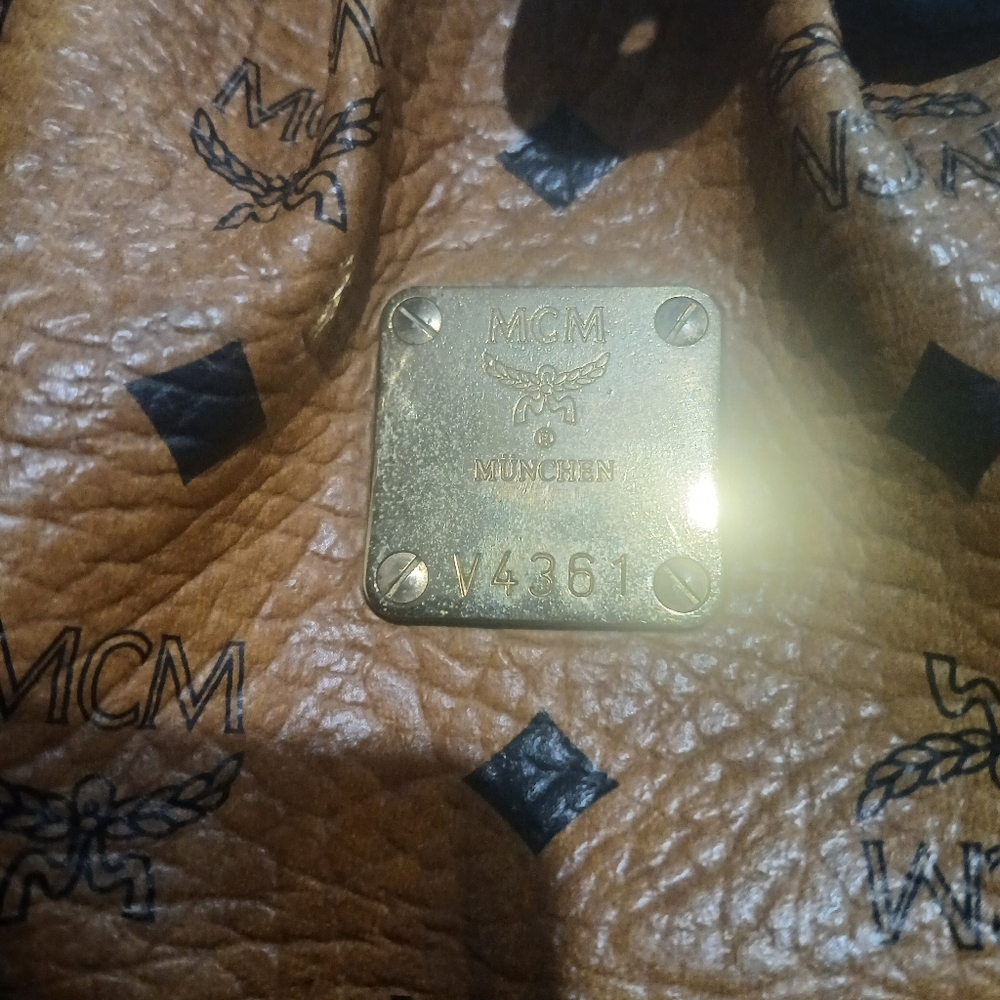 MCM Cognac and Black Logo Satchel - Picture 2 of 8